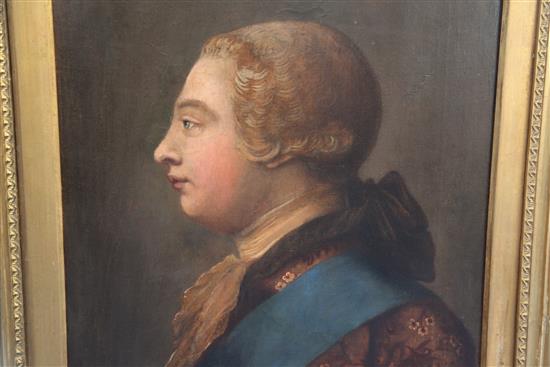 18th century English School Portrait of George III, 18 x 14in.